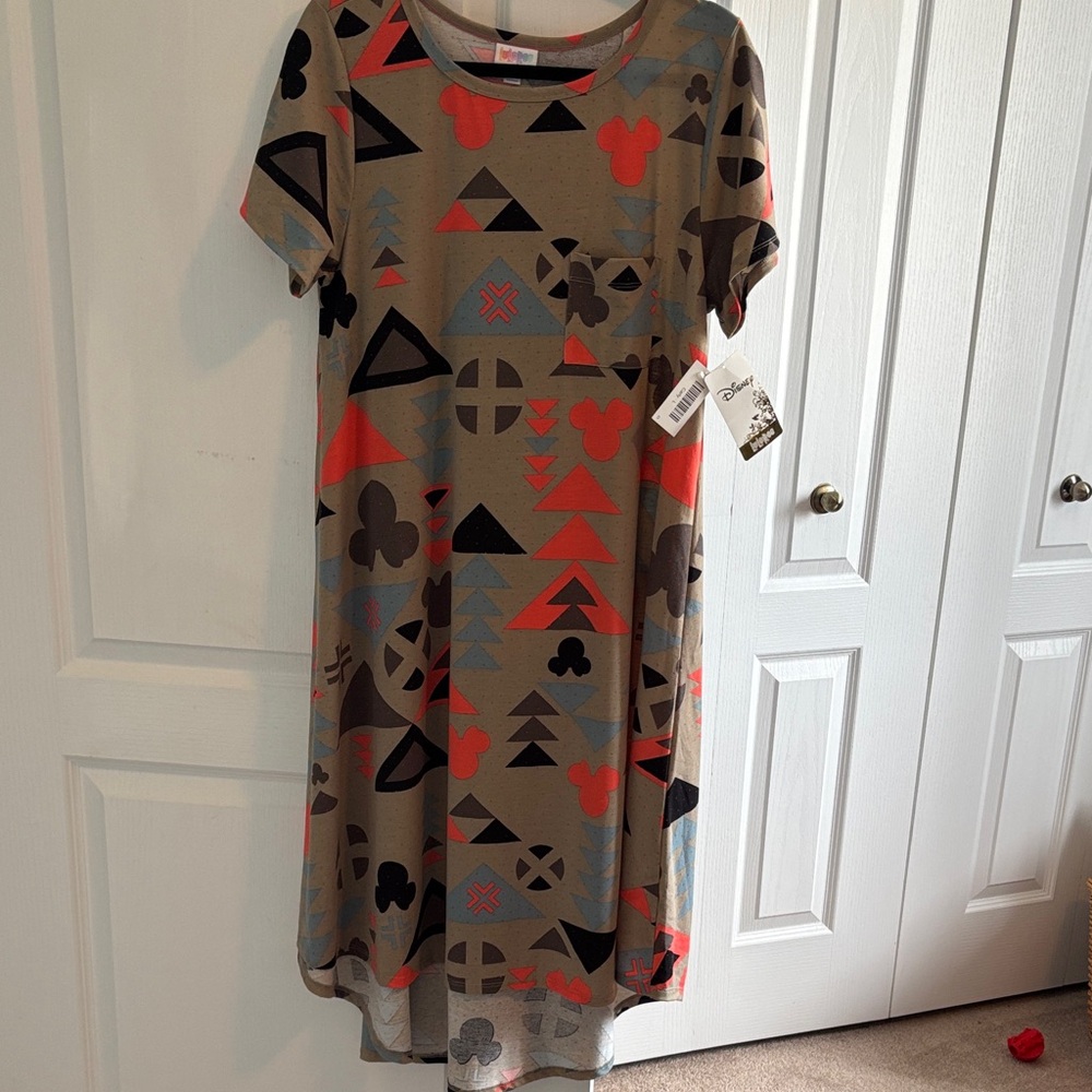 LuLaRoe Disney Carly Women's Dress - Tan, Black, pink, Blue